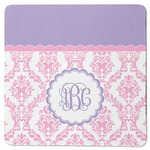 Pink, White & Purple Damask Square Rubber Backed Coaster (Personalized)