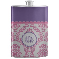 Pink, White & Purple Damask Stainless Steel Flask (Personalized)
