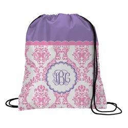 Pink, White & Purple Damask Drawstring Backpack - Medium (Personalized)