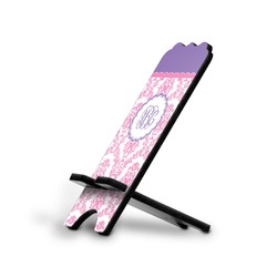 Pink, White & Purple Damask Stylized Cell Phone Stand - Small w/ Monograms