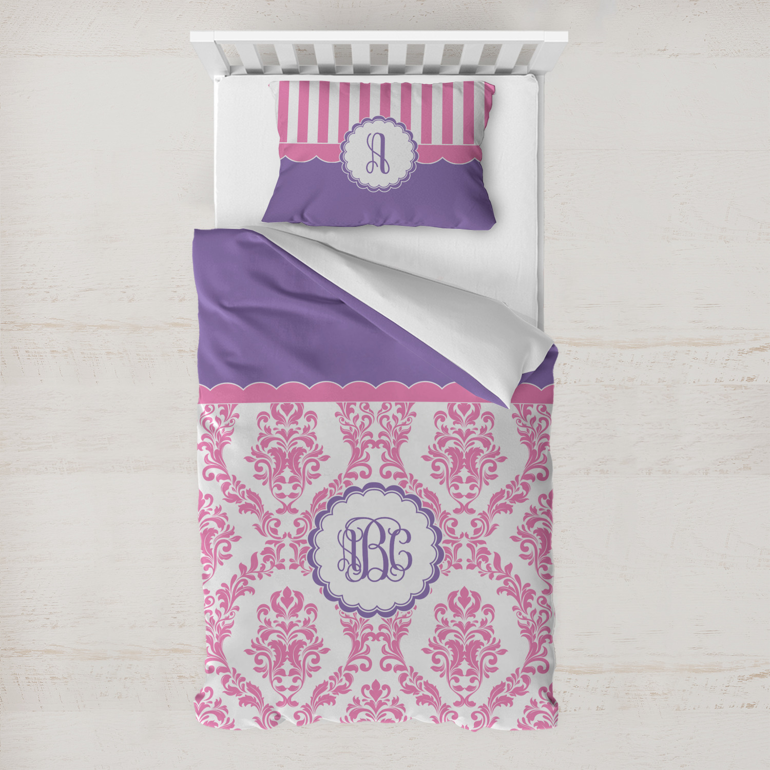 Pink White Purple Damask Toddler Bedding W Monogram Youcustomizeit