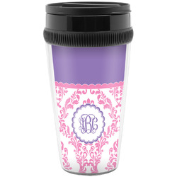 Pink, White & Purple Damask Acrylic Travel Mug without Handle (Personalized)