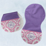 Pink, White & Purple Damask Burp Pads - Velour - Set of 2 w/ Monogram