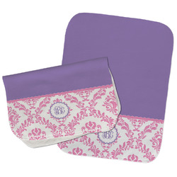 Pink, White & Purple Damask Burp Cloths - Fleece - Set of 2 w/ Monogram