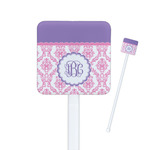 Pink, White & Purple Damask Square Plastic Stir Sticks - Double Sided (Personalized)
