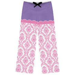 Pink, White & Purple Damask Womens Pajama Pants - S
