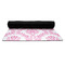 Pink, White & Purple Damask Yoga Mat Rolled up Black Rubber Backing