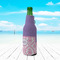 Pink, White & Purple Damask Zipper Bottle Cooler - LIFESTYLE