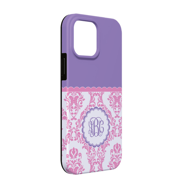 Custom Pink, White & Purple Damask iPhone Case - Rubber Lined - iPhone 13 (Personalized)