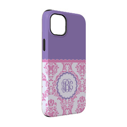 Pink, White & Purple Damask iPhone Case - Rubber Lined - iPhone 14 (Personalized)