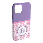 Pink, White & Purple Damask iPhone Case - Plastic - iPhone 15 Pro Max (Personalized)