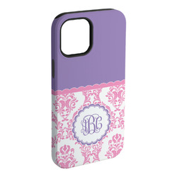 Pink, White & Purple Damask iPhone Case - Rubber Lined - iPhone 15 Pro Max (Personalized)