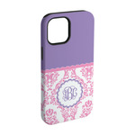Pink, White & Purple Damask iPhone Case - Rubber Lined - iPhone 15 Pro (Personalized)