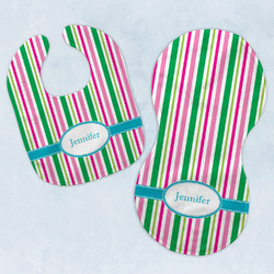 Grosgrain Stripe Baby Bib & Burp Set w/ Name or Text