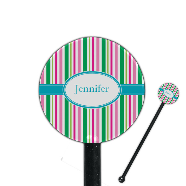 Custom Grosgrain Stripe 5.5" Round Plastic Stir Sticks - Black - Double Sided (Personalized)