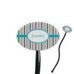 Grosgrain Stripe 7" Oval Plastic Stir Sticks - Black - Double Sided (Personalized)