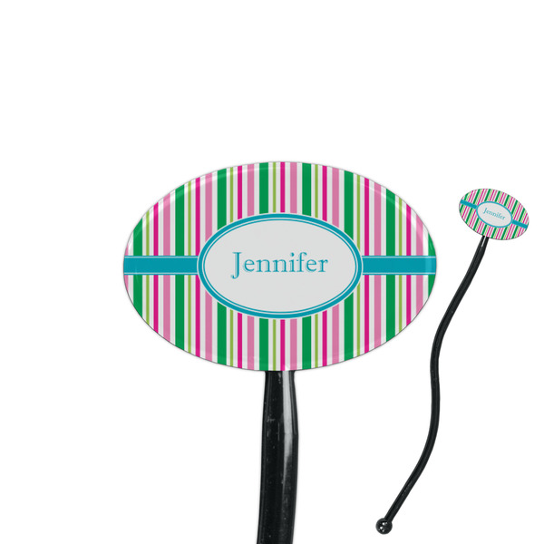 Custom Grosgrain Stripe 7" Oval Plastic Stir Sticks - Black - Double Sided (Personalized)