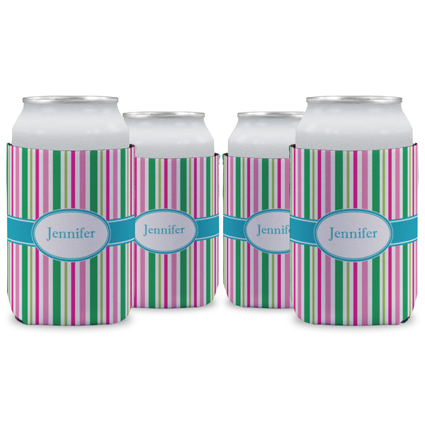 Custom Grosgrain Stripe Can Cooler (12 oz) - Set of 4 w/ Name or Text