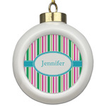 Grosgrain Stripe Ceramic Ball Ornament (Personalized)