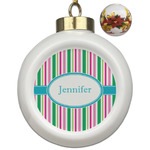 Grosgrain Stripe Ceramic Ball Ornaments - Poinsettia Garland (Personalized)