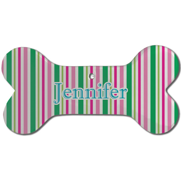 Custom Grosgrain Stripe Ceramic Dog Ornament - Front w/ Name or Text