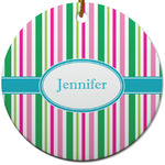 Grosgrain Stripe Round Ceramic Ornament w/ Name or Text