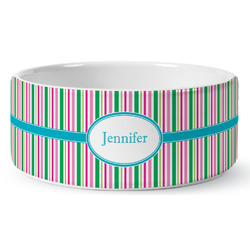 Grosgrain Stripe Ceramic Dog Bowl - Medium (Personalized)