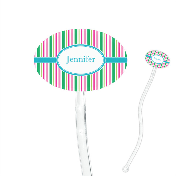 Custom Grosgrain Stripe 7" Oval Plastic Stir Sticks - Clear (Personalized)