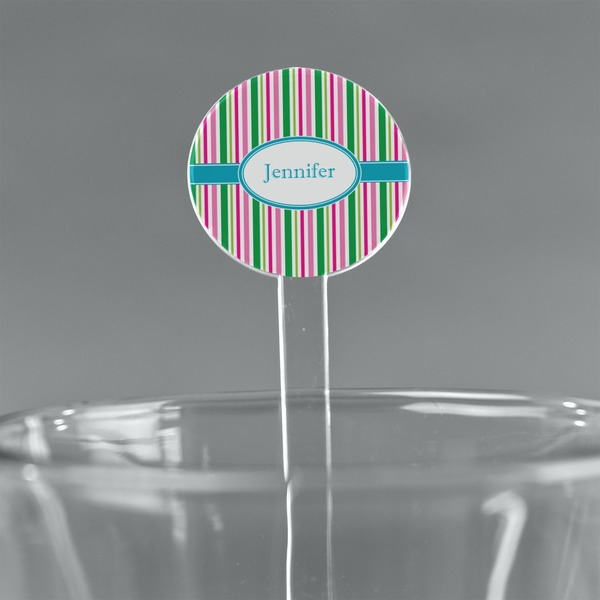 Custom Grosgrain Stripe 7" Round Plastic Stir Sticks - Clear (Personalized)