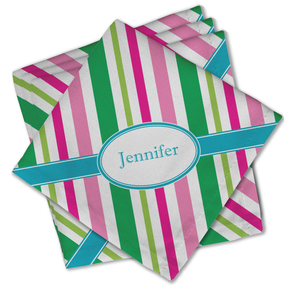 Custom Grosgrain Stripe Cloth Cocktail Napkins - Set of 4 w/ Name or Text