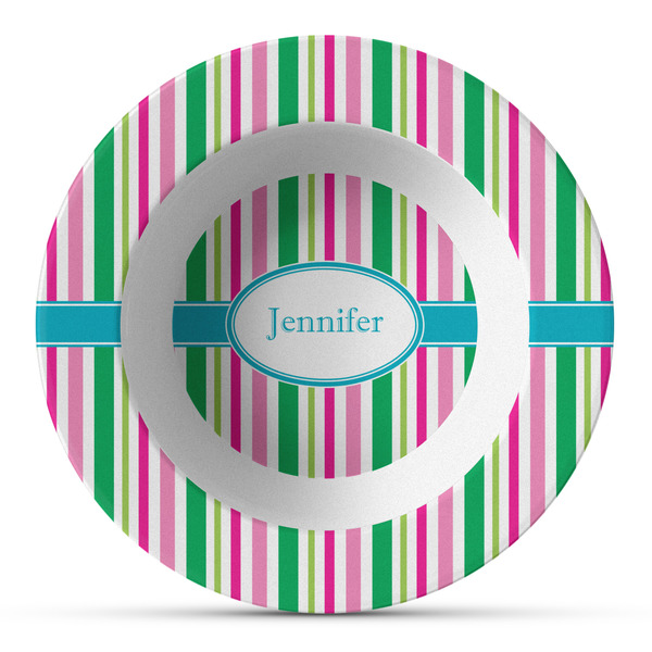 Custom Grosgrain Stripe Plastic Bowl - Microwave Safe - Composite Polymer (Personalized)