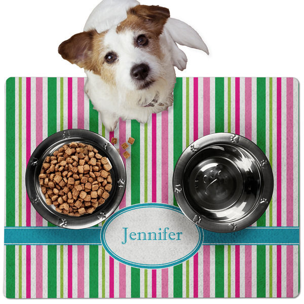 Custom Grosgrain Stripe Dog Food Mat - Medium w/ Name or Text