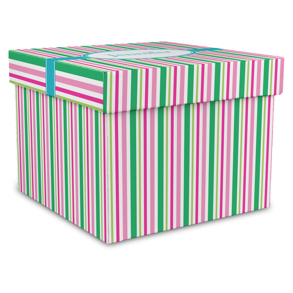 Custom Grosgrain Stripe Gift Box with Lid - Canvas Wrapped - XX-Large (Personalized)