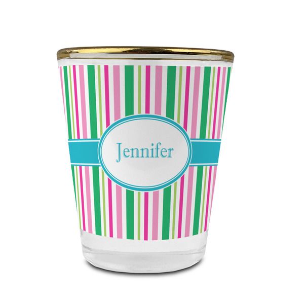 Custom Grosgrain Stripe Glass Shot Glass - 1.5 oz - with Gold Rim - Single (Personalized)