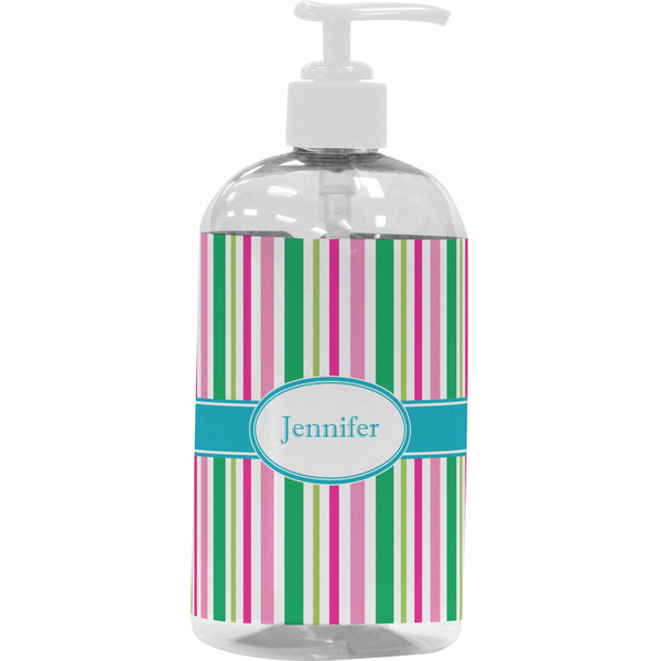 Custom Grosgrain Stripe Plastic Soap / Lotion Dispenser (16 oz - Large - White) (Personalized)