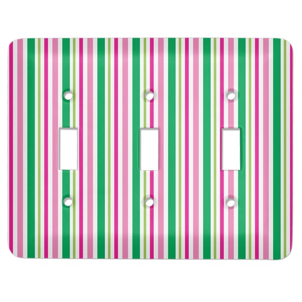 Custom Grosgrain Stripe Light Switch Cover (3 Toggle Plate)