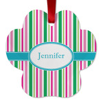 Grosgrain Stripe Metal Paw Ornament - Double Sided w/ Name or Text