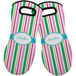 Grosgrain Stripe Neoprene Oven Mitts - Set of 2 w/ Name or Text