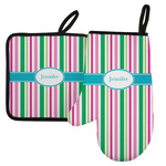 Grosgrain Stripe Left Oven Mitt & Pot Holder Set w/ Name or Text