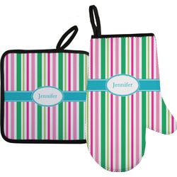 Grosgrain Stripe Right Oven Mitt & Pot Holder Set w/ Name or Text