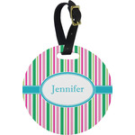 Grosgrain Stripe Plastic Luggage Tag - Round (Personalized)