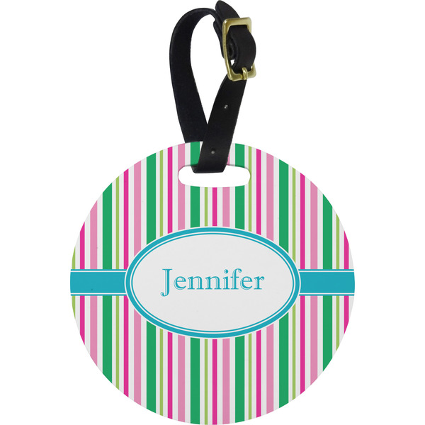 Custom Grosgrain Stripe Plastic Luggage Tag - Round (Personalized)