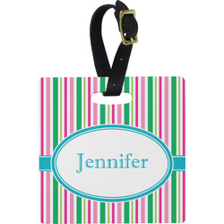 Grosgrain Stripe Plastic Luggage Tag - Square w/ Name or Text
