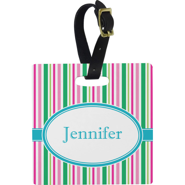 Custom Grosgrain Stripe Plastic Luggage Tag - Square w/ Name or Text