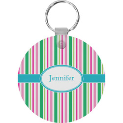 Grosgrain Stripe Round Plastic Keychain (Personalized)