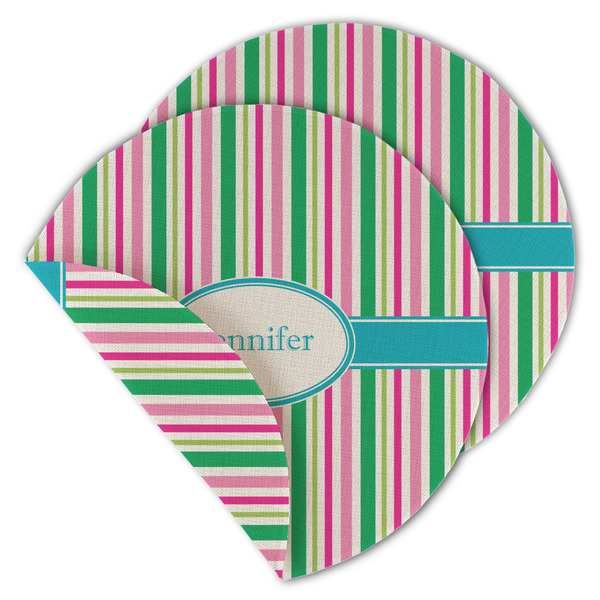 Custom Grosgrain Stripe Round Linen Placemat - Double Sided (Personalized)