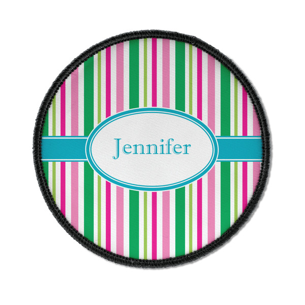 Custom Grosgrain Stripe Iron On Round Patch w/ Name or Text