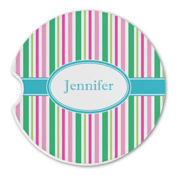 Grosgrain Stripe Sandstone Car Coaster - Single (Personalized)