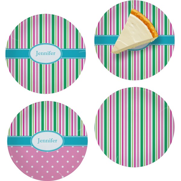 Custom Grosgrain Stripe Set of 4 Glass Appetizer / Dessert Plate 8" (Personalized)