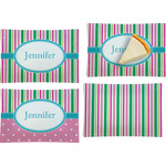 Grosgrain Stripe Set of 4 Glass Rectangular Appetizer / Dessert Plate w/ Name or Text